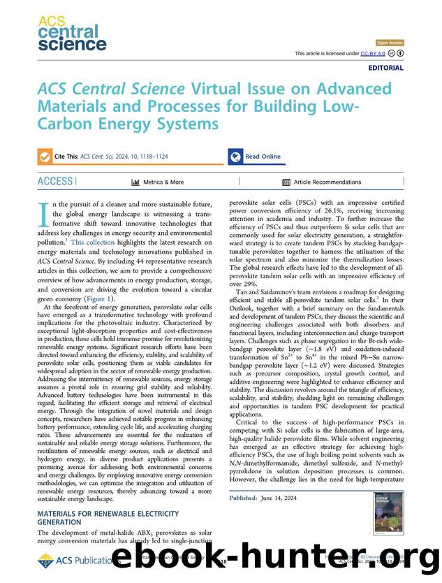 ACS Central Science Virtual Issue on Advanced Materials and Processes for Building Low-Carbon Energy Systems by Chengyi Hu & Nanfeng Zheng (ORCID: g/0000-0001-9879-4790)