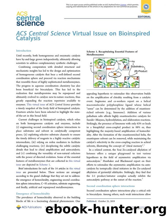 ACS Central Science Virtual Issue on Bioinspired Catalysis by Thomas R. Ward (ORCID: 0000-0001-8602-5468)