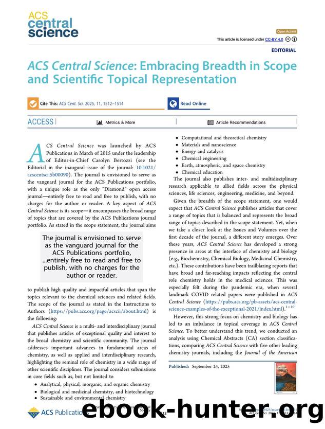 ACS Central Science: Embracing Breadth in Scope and Scientific Topical Representation by Sofia Garakyaraghi & Kirk S. Schanze