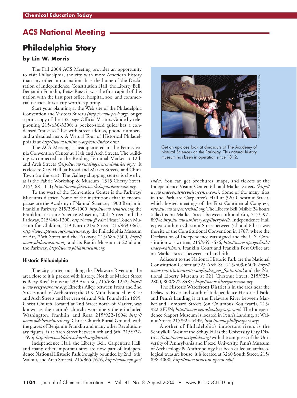 ACS National Meeting: Philadelphia Story by Lin W. Morris