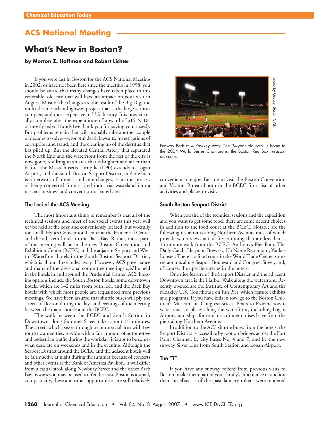 ACS National Meeting: What's New in Boston? by Morton Z. Hoffman and Robert L. Lichter