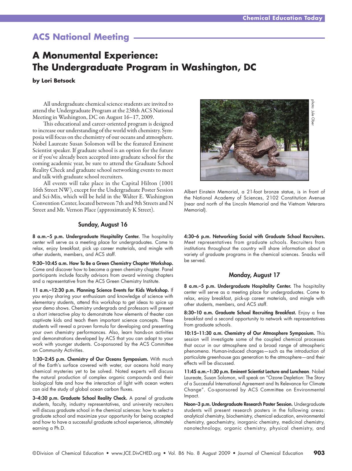 ACS National Meeting. A Monumental Experience: The Undergraduate Program in Washington, DC by Lori Betsock