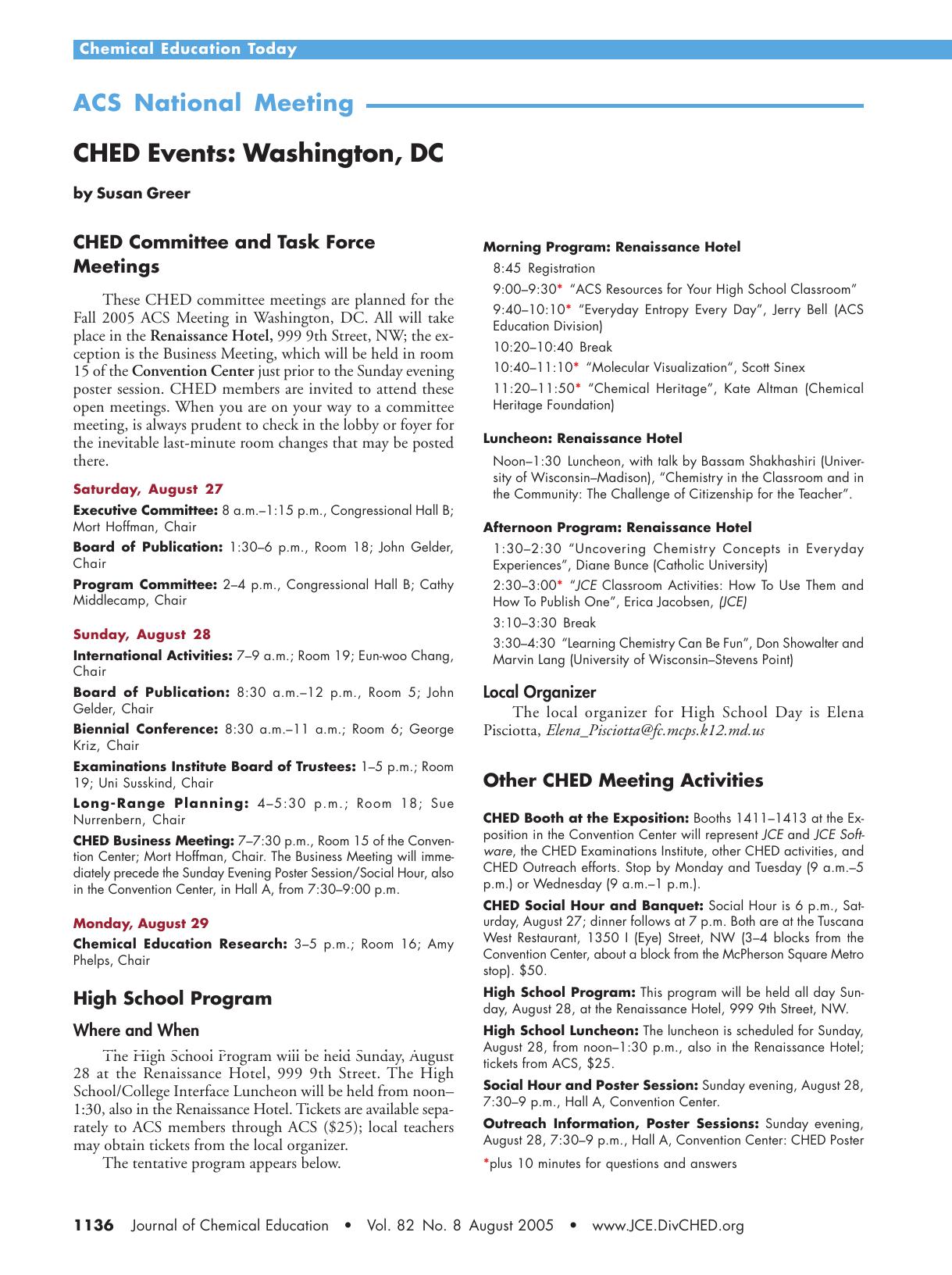 ACS National Meeting. CHED Events: Washington, DC by Susan Greer