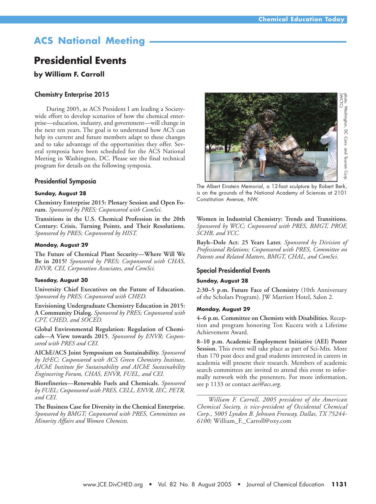 ACS National Meeting. Presidential Events by William F. Carroll Jr