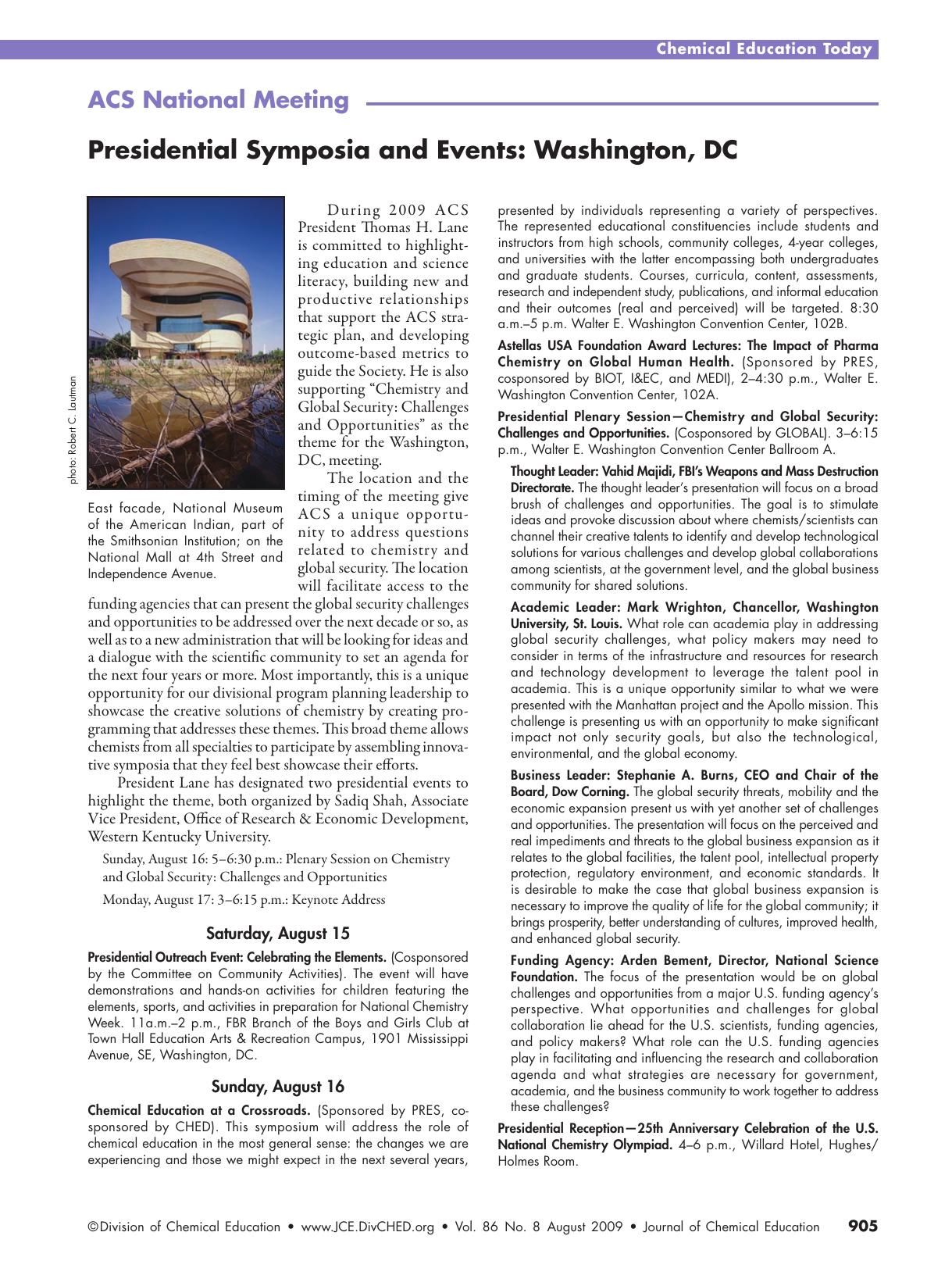 ACS National Meeting. Presidential Symposia and Events: Washington, DC by Frank Walworth
