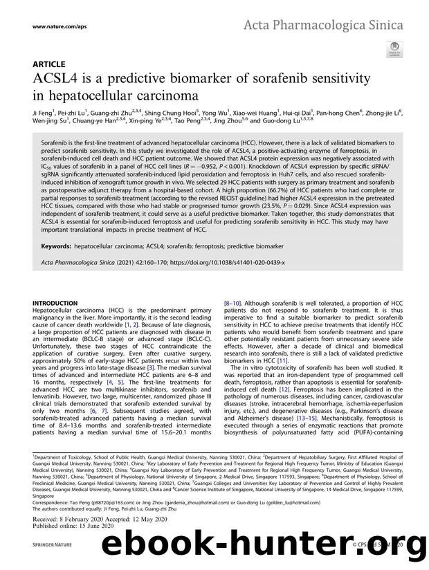ACSL4 is a predictive biomarker of sorafenib sensitivity in hepatocellular carcinoma by unknow