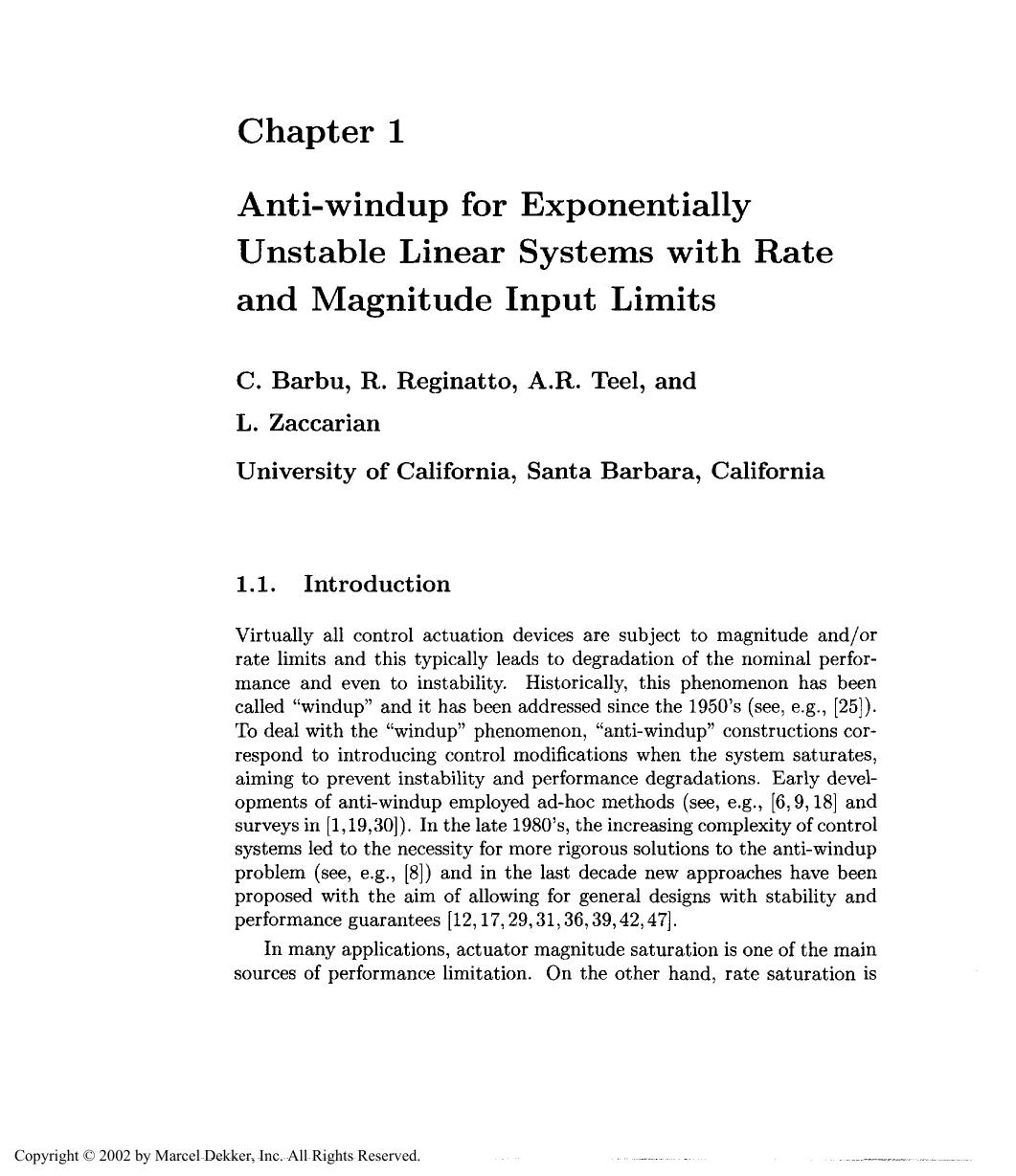 ACTUATOR SATURATION CONTROL by C. Barbu R. Reginatto A.R. Teel & L. Zaccarian