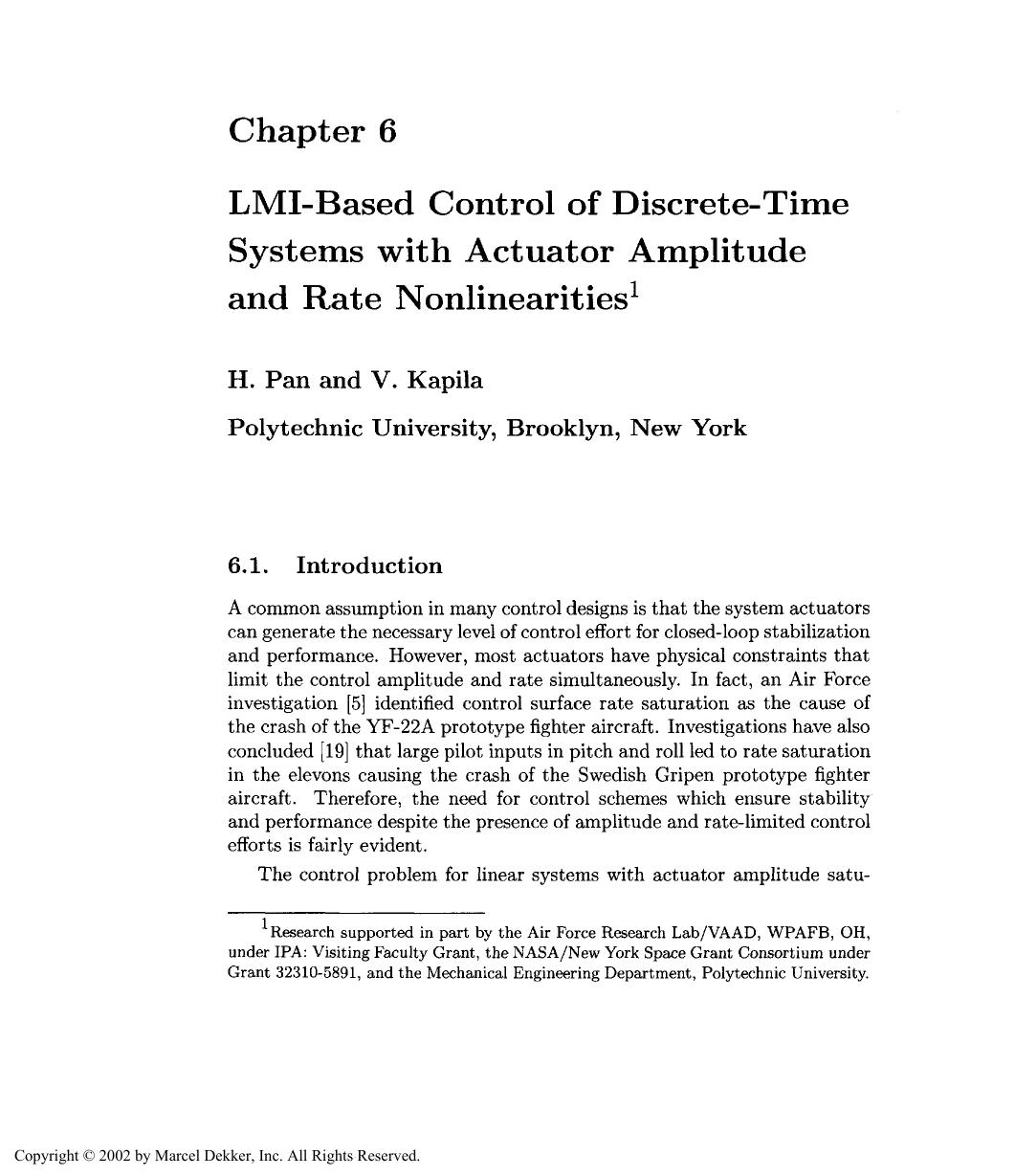 ACTUATOR SATURATION CONTROL by H. Pan & V. Kapila