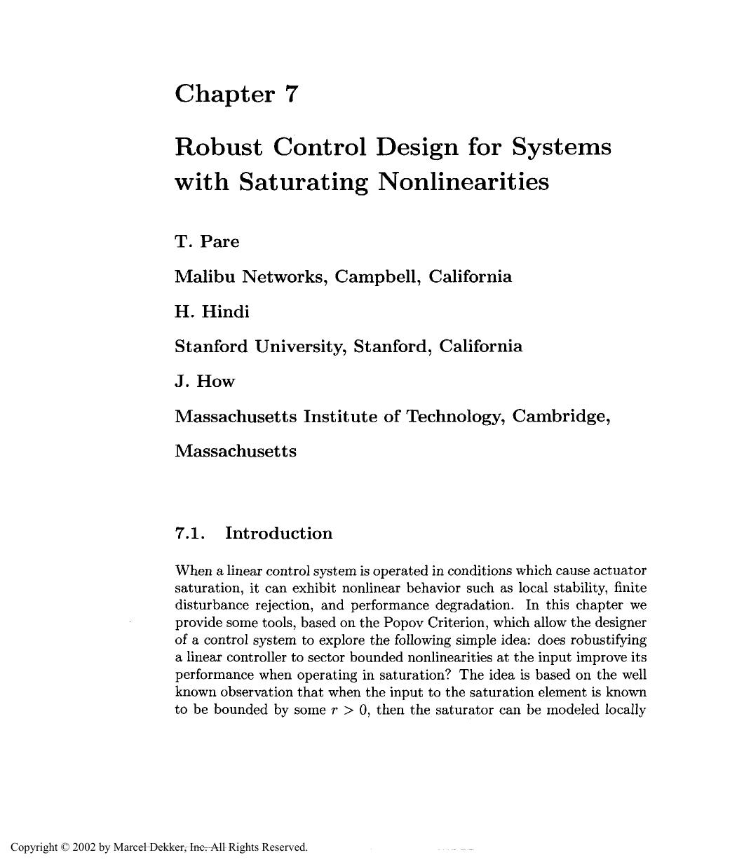ACTUATOR SATURATION CONTROL by T. Pare H. Hindi J. How