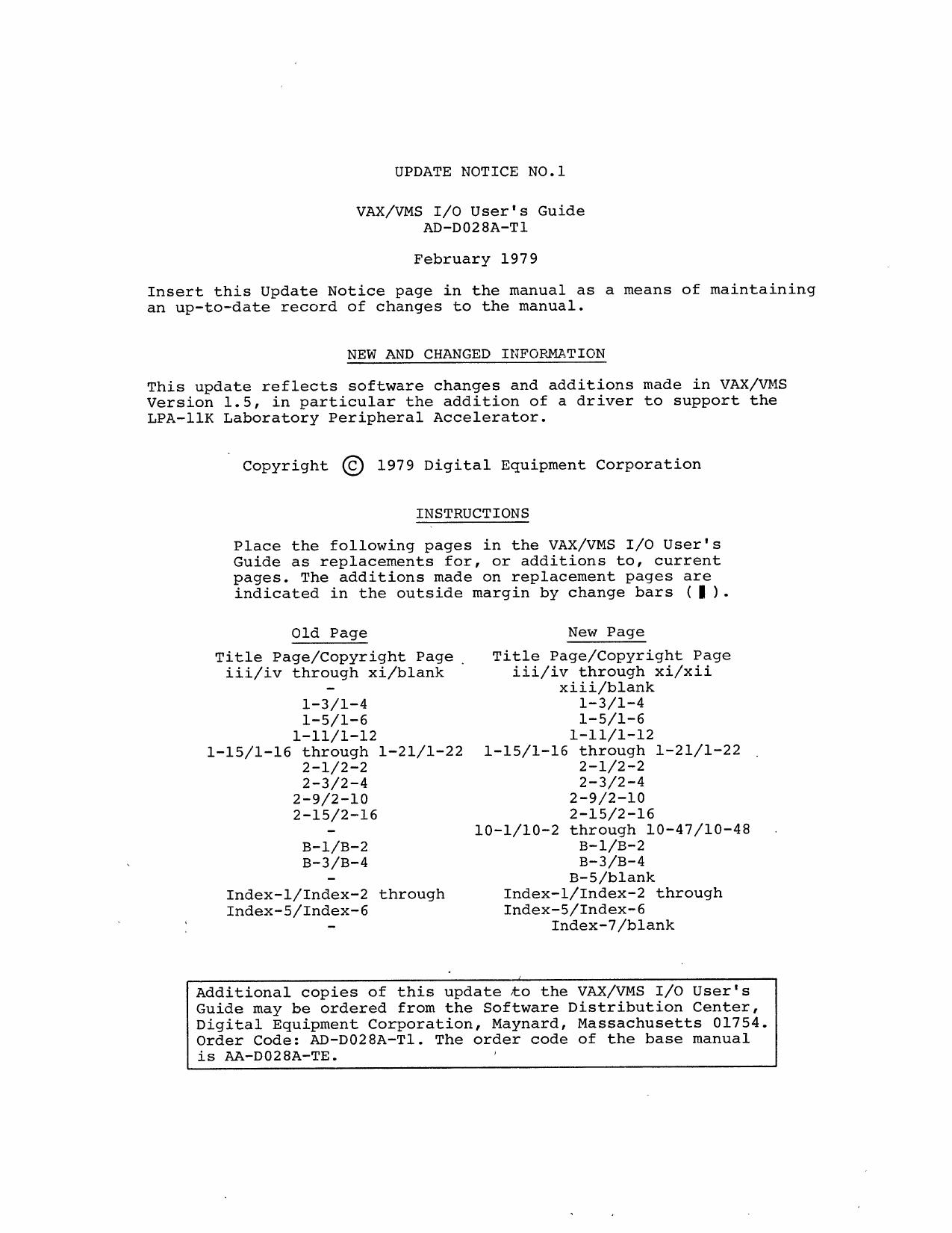 AD-D028A-T1 VAX VMS IO Users Guide Update 1 Feb79 by Unknown