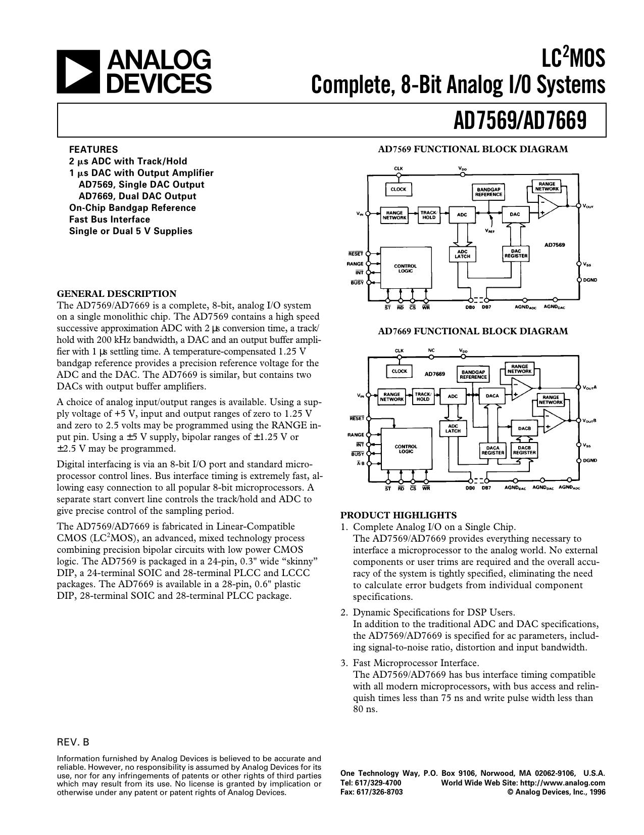 AD7569AD7669 LC2MOS Complete, 8-Bit Analog IO Systems by Unknown