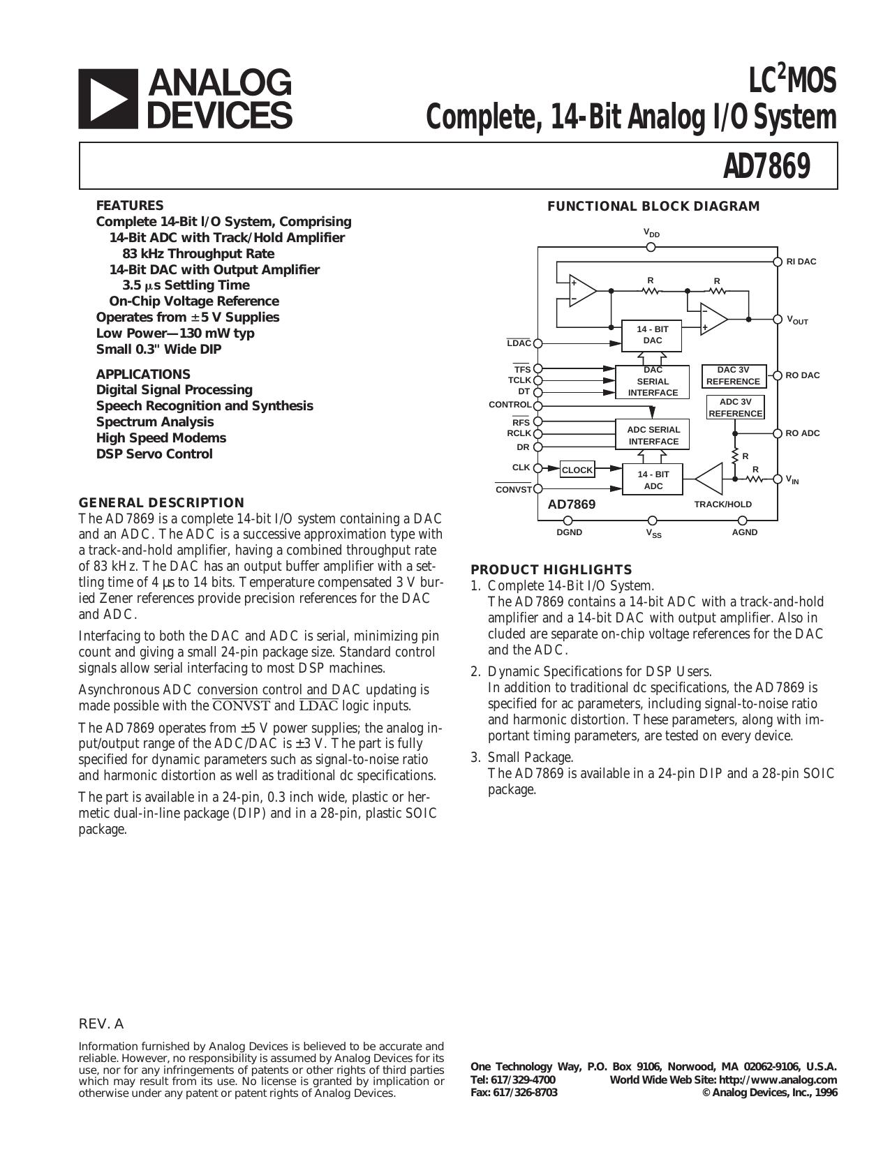 AD7869 LC2MOS Complete, 14-Bit Analog IO System by Unknown