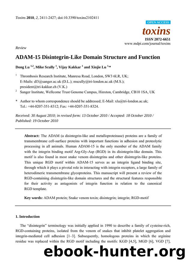 ADAM-15 Disintegrin-Like Domain Structure and Function by Dong Lu & Mike Scully & Vijay Kakkar & Xinjie Lu