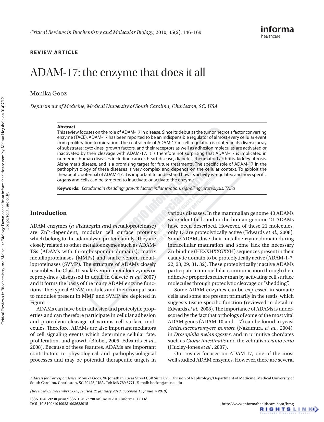 ADAM-17: the enzyme that does it all by Monika Gooz