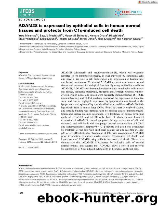 ADAM28 is expressed by epithelial cells in human normal tissues and protects from C1qâinduced cell death by Unknown