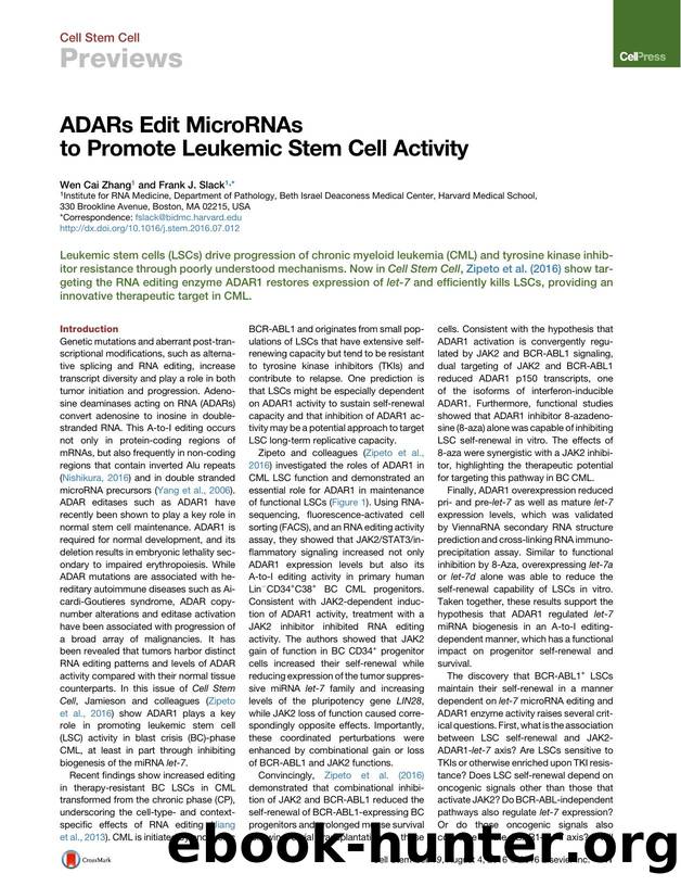 ADARs Edit MicroRNAs to Promote Leukemic Stem Cell Activity by Wen Cai Zhang & Frank J. Slack