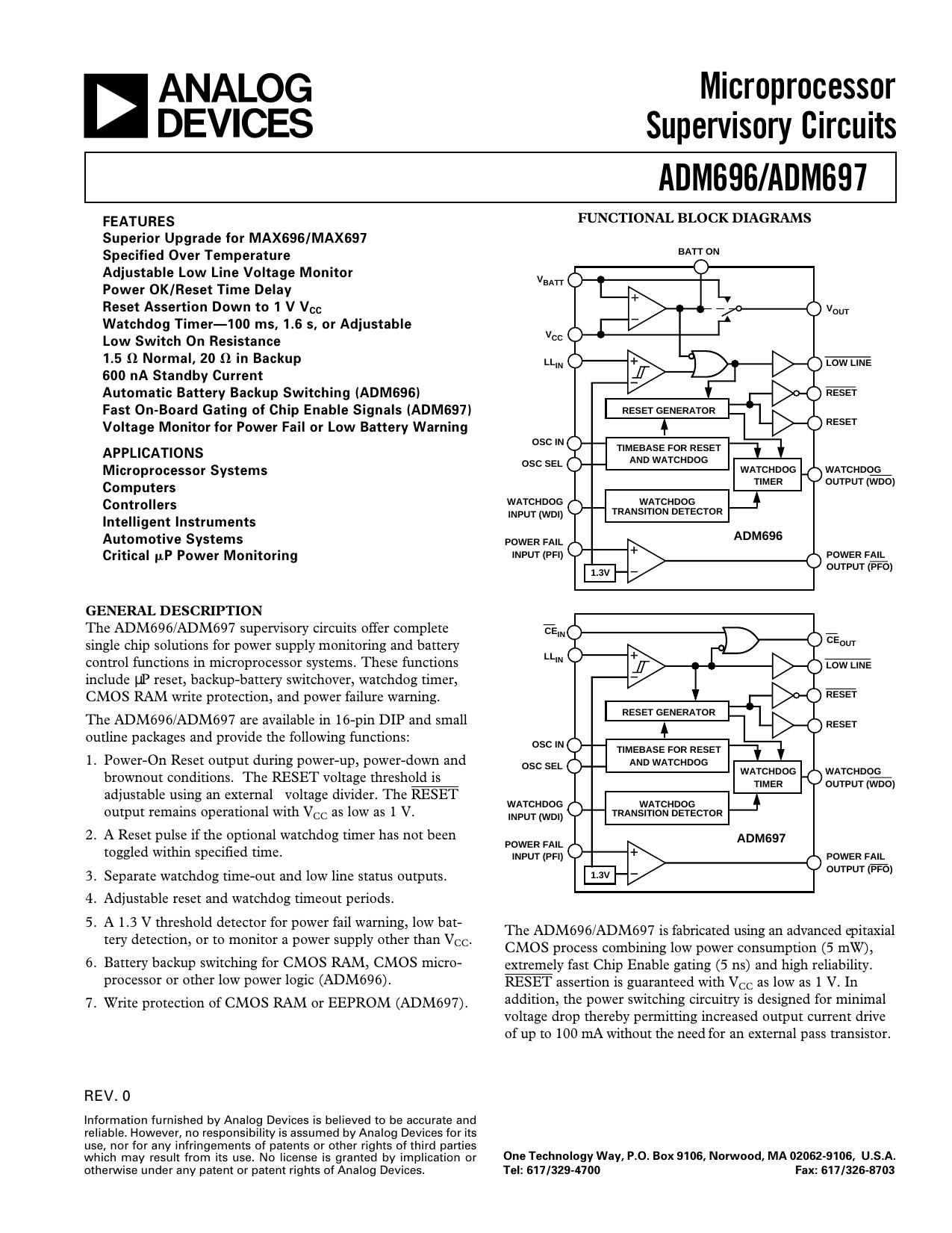 ADM696ADM697 Microprocessor Supervisory Circuits by Unknown