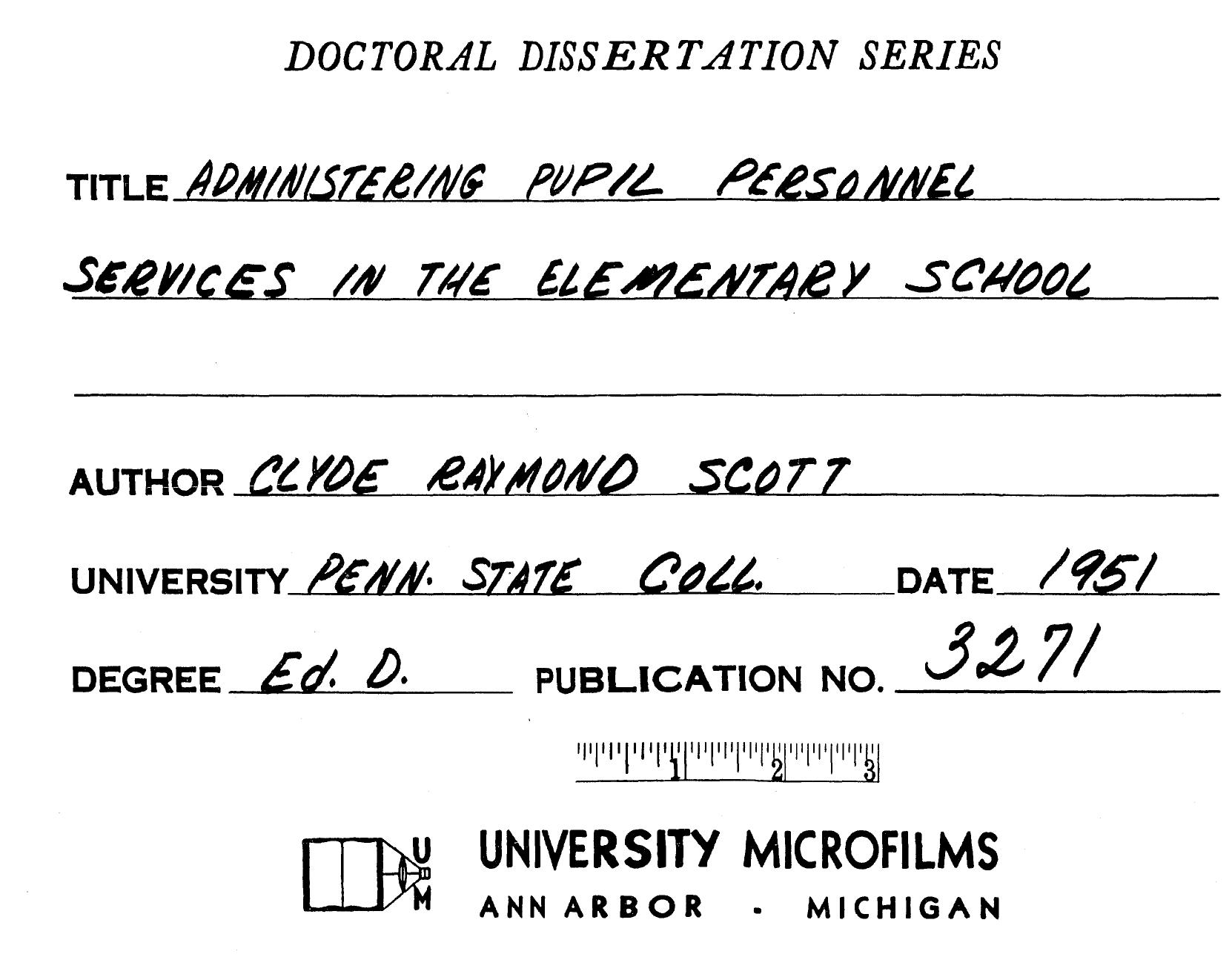ADMINISTERING PUPIL PERSONNEL SERVICES IN THE ELEMENTARY SCHOOL by SCOTT CLYDE RAYMOND