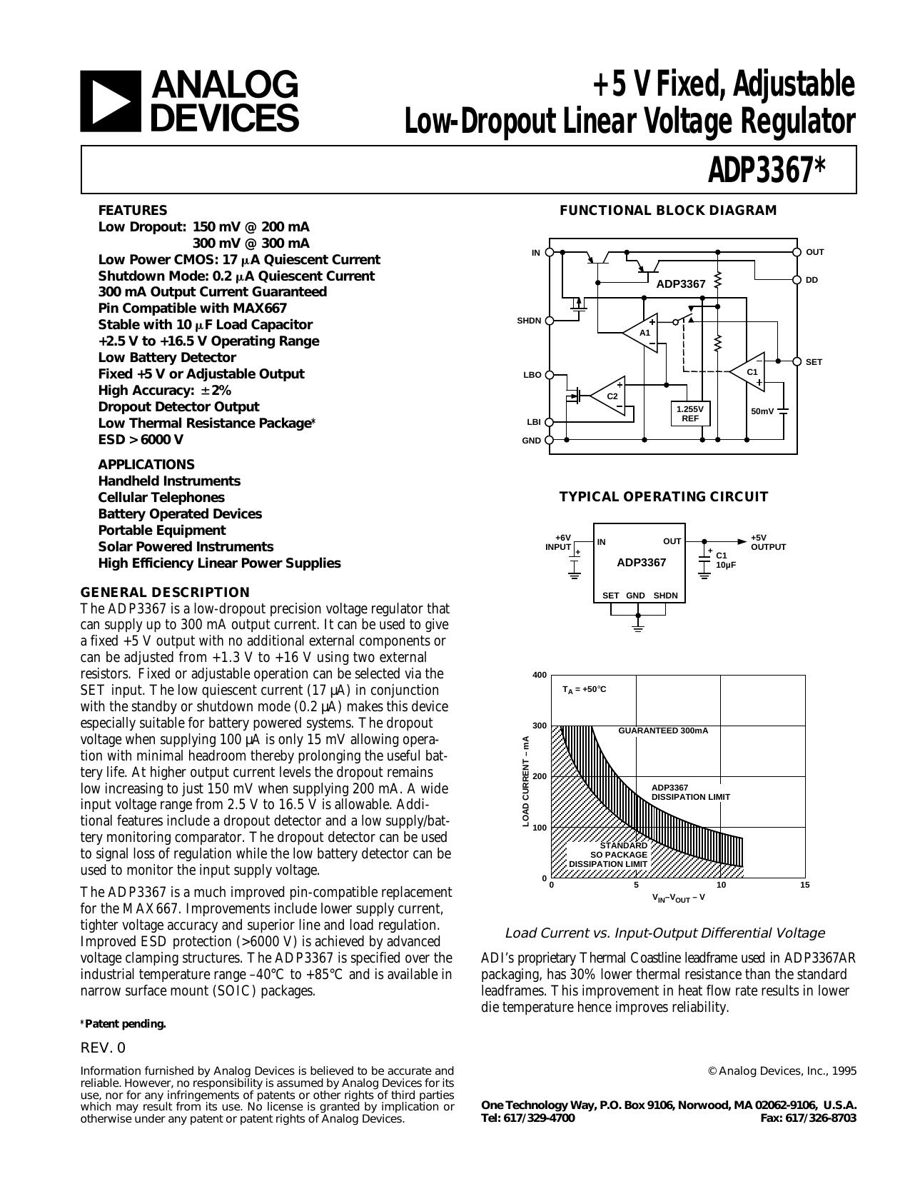 ADP3367 +5V Fixed, Adjustable Low-Dropout Linear Voltage Regulator by Unknown
