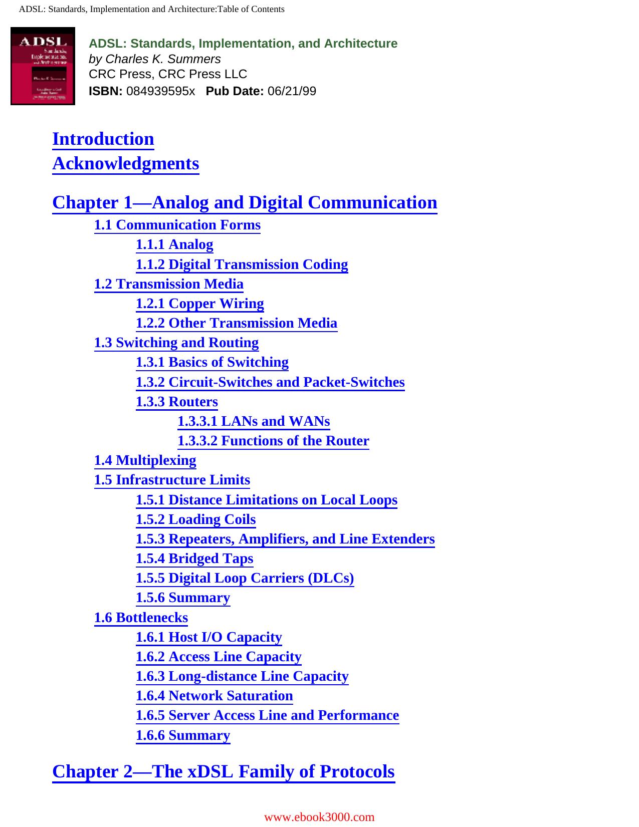 ADSL Standards, Implementation, and Architecture by Unknow