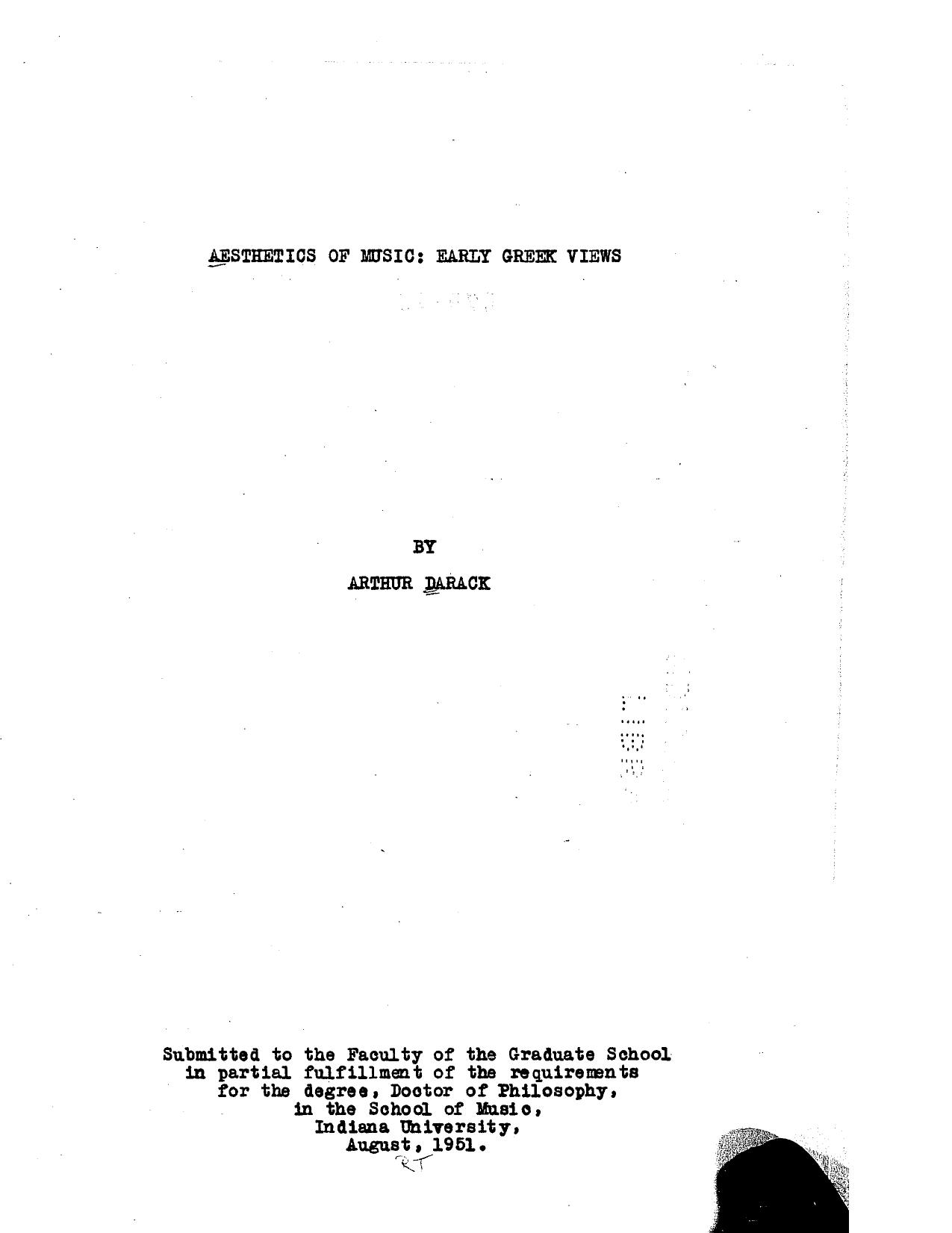 AESTHETICS OF MUSIC: EARLY GREEK VIEWS by DARACK ARTHUR