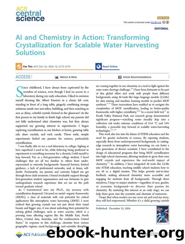 AI and Chemistry in Action: Transforming Crystallization for Scalable Water Harvesting Solutions by Zhiling Zheng (ORCID: g/0000-0001-6090-2258)