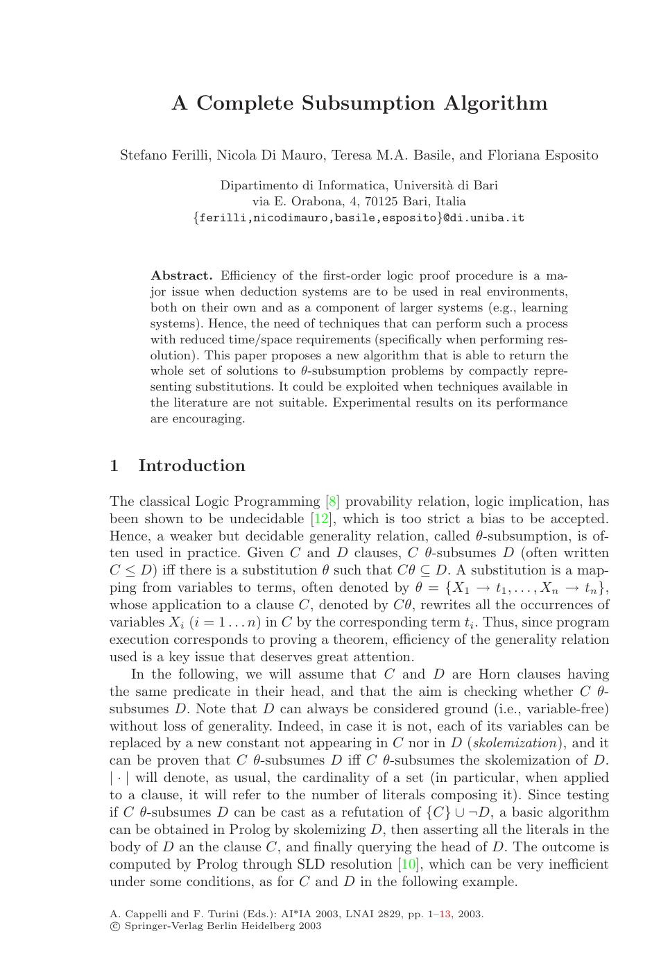 AI*IA 2003: Advances in Artificial Intelligence: 8th Congress of the Italian Association for Artificial Intelligence, Pisa, Italy, September 2003. Proceedings by unknow