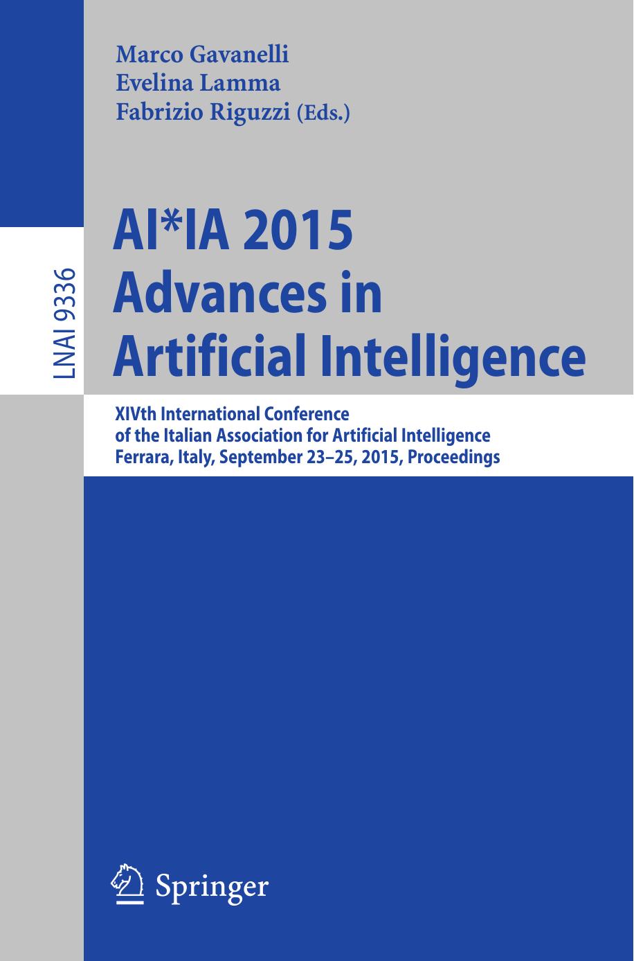 AI*IA 2015 Advances in Artificial Intelligence by Unknow