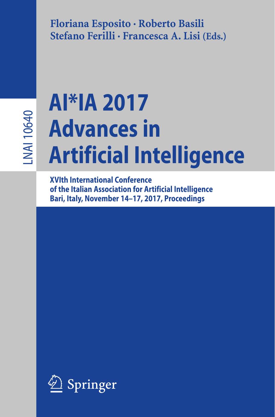 AI*IA 2017 Advances in Artificial Intelligence by Unknow