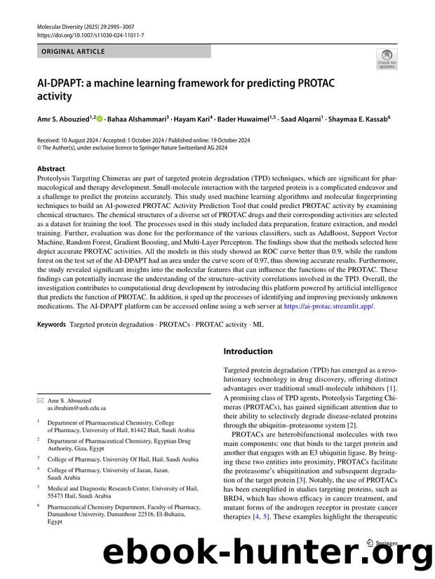 AI-DPAPT: a machine learning framework for predicting PROTAC activity by unknow
