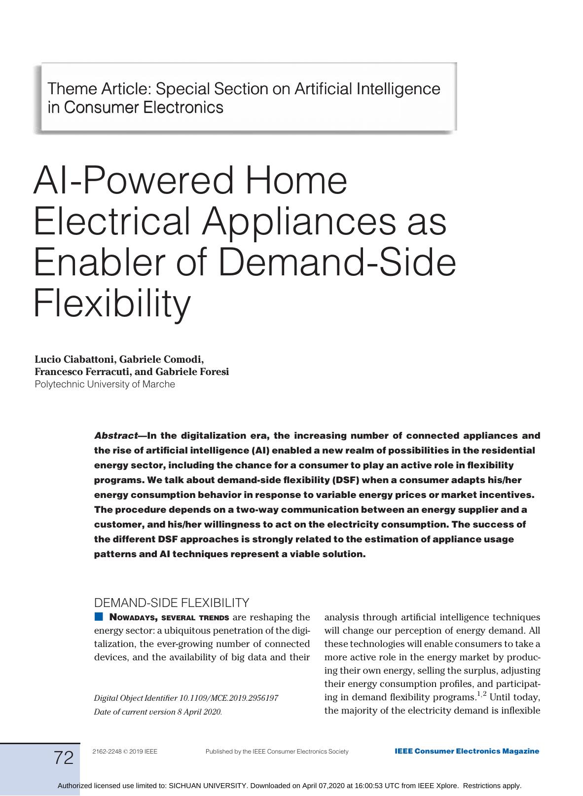 AI-Powered Home Electrical Appliances as Enabler of Demand-Side Flexibility by Lucio Ciabattoni & Gabriele Comodi & Francesco Ferracuti & Gabriele Foresi