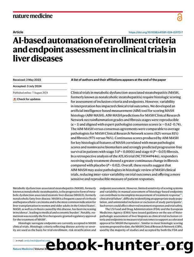 AI-based automation of enrollment criteria and endpoint assessment in clinical trials in liver diseases by unknow