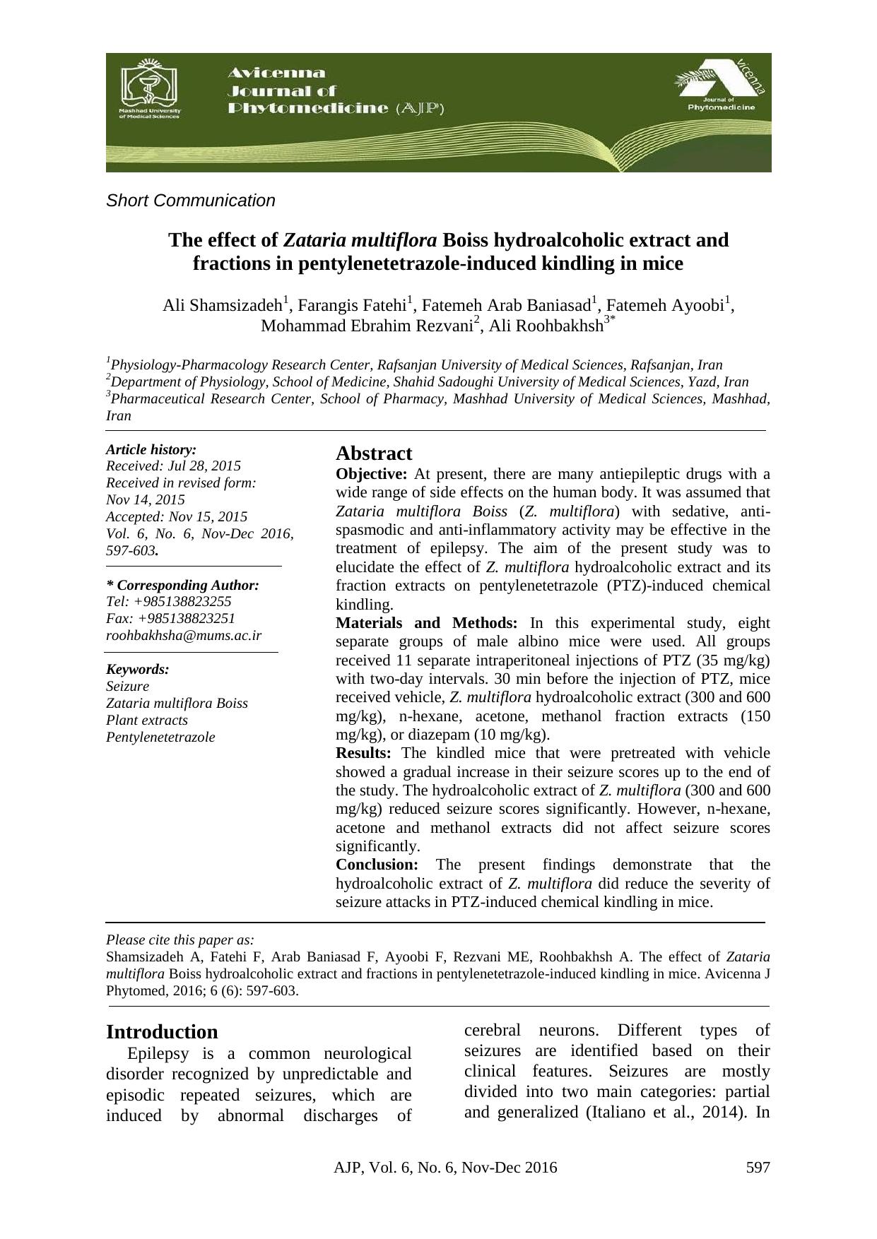 AJP Volume 6 Issue 6 Pages 597-603 by Tahere zeinali