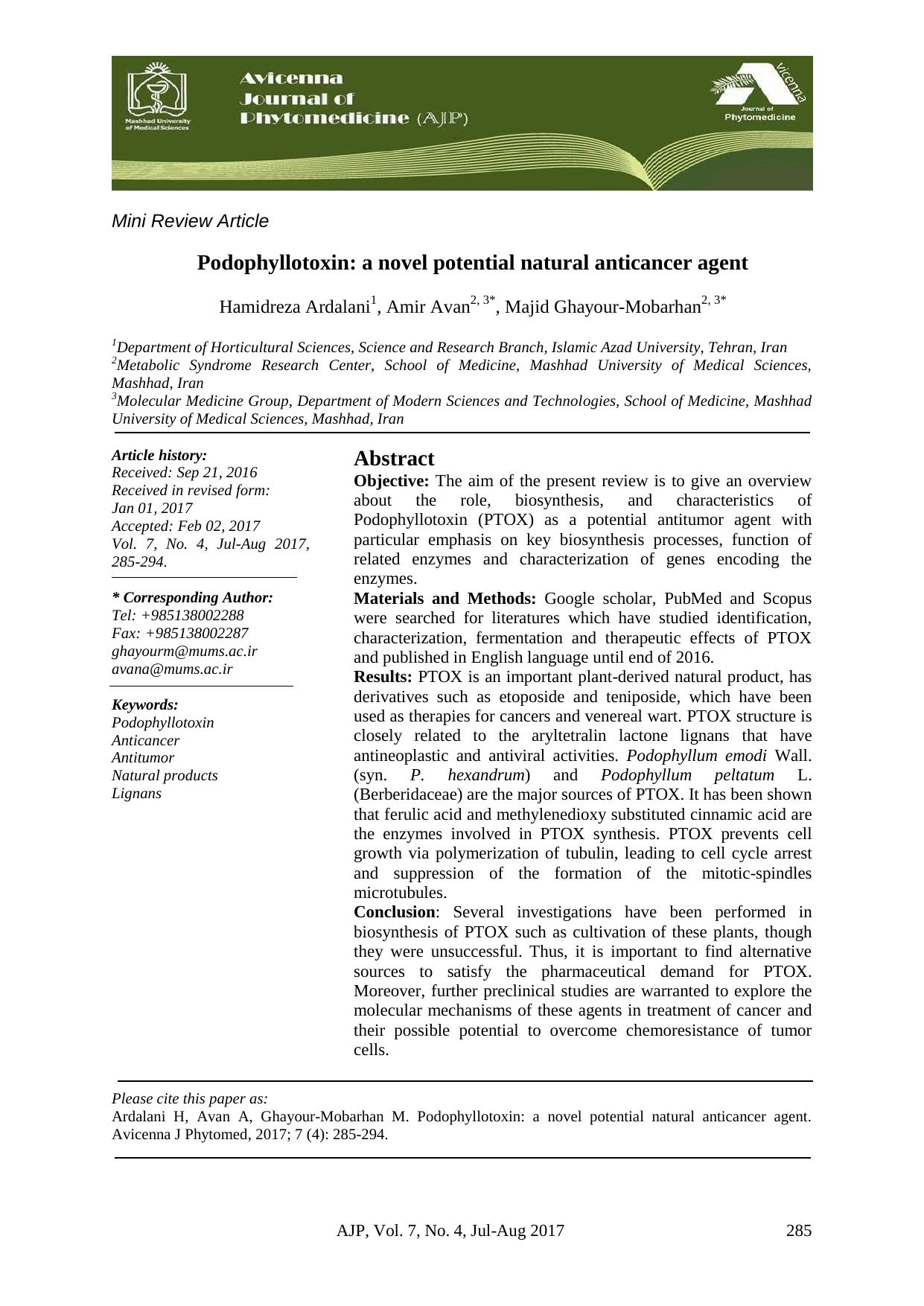 AJP Volume 7 Issue 4 Pages 285-294 by Zahra Gholamnezhad (Ph.D)