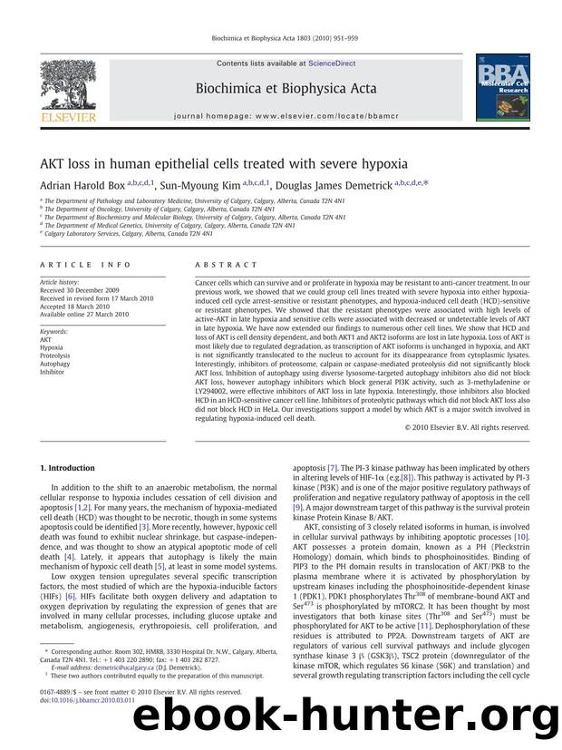 AKT loss in human epithelial cells treated with severe hypoxia by Adrian Harold Box; Sun-Myoung Kim; Douglas James Demetrick
