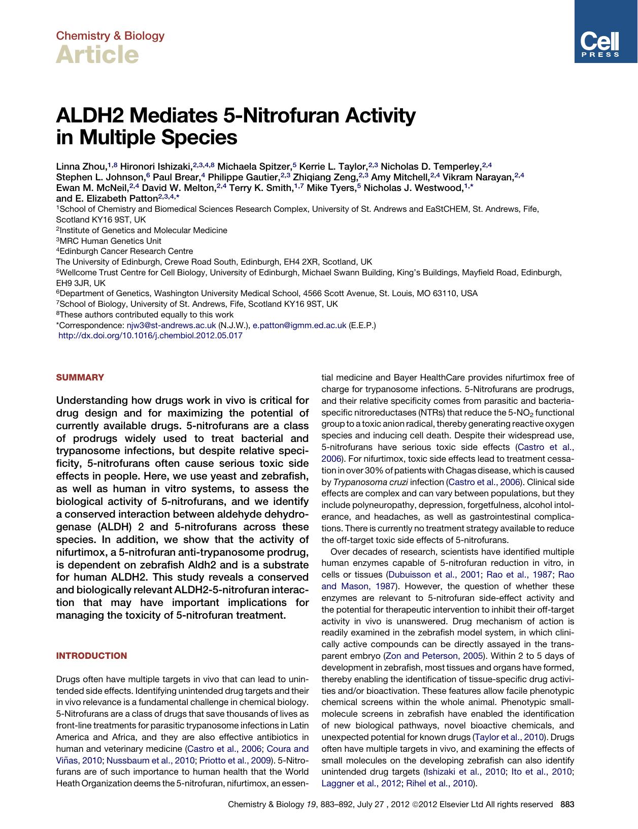 ALDH2 Mediates 5-Nitrofuran Activity in Multiple Species by unknow