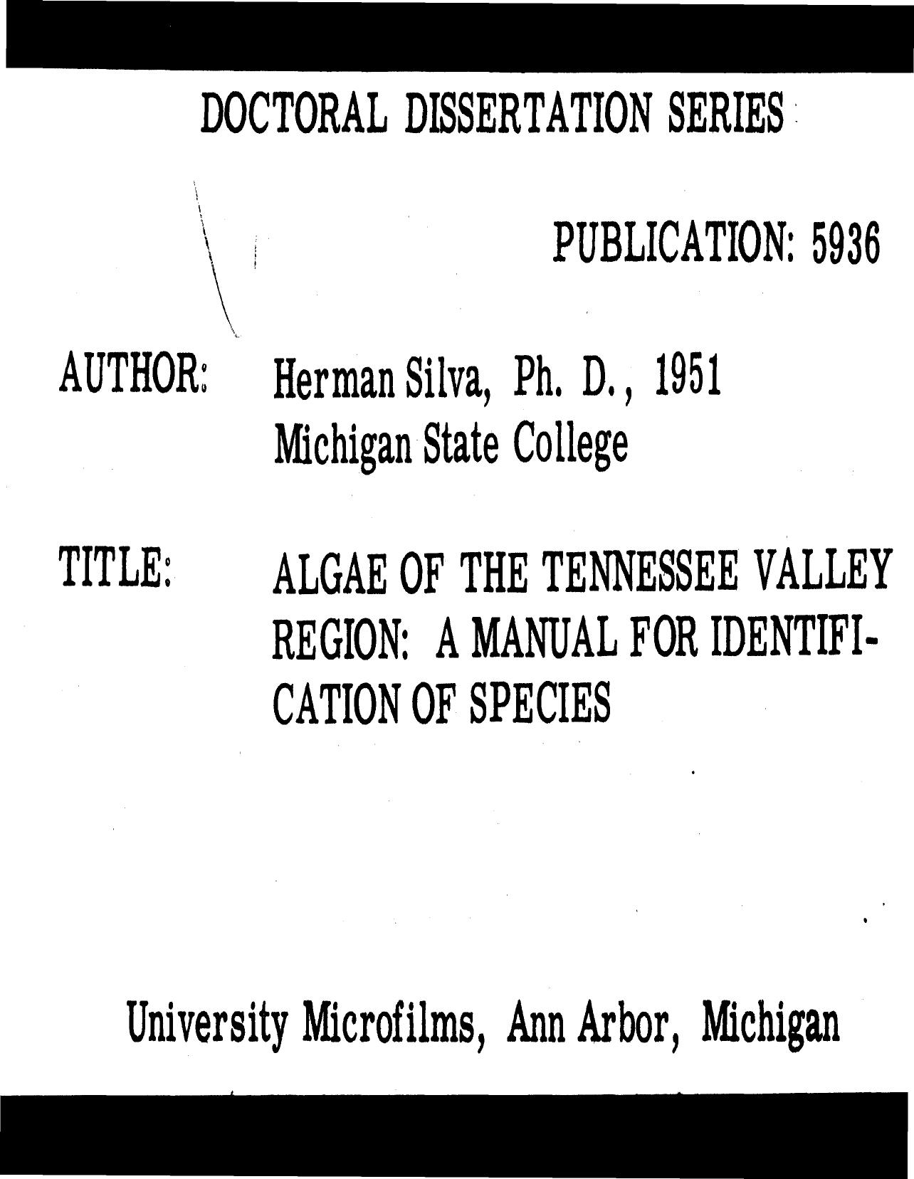 ALGAE OF THE TENNESSEE VALLEY REGION: A MANUAL FOR IDENTIFICATION OF SPECIES by SILVA HERMAN