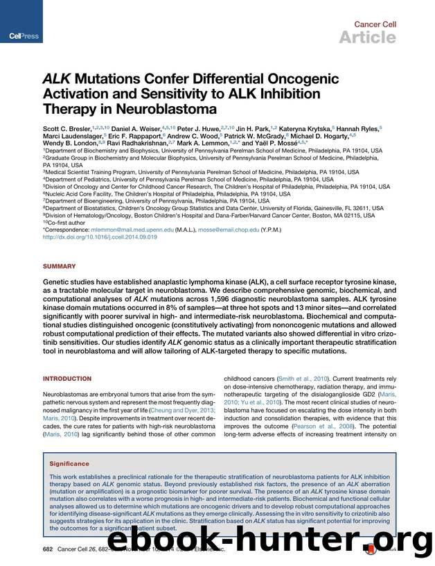 ALK Mutations Confer Differential Oncogenic Activation and Sensitivity to ALK Inhibition Therapy in Neuroblastoma by unknow