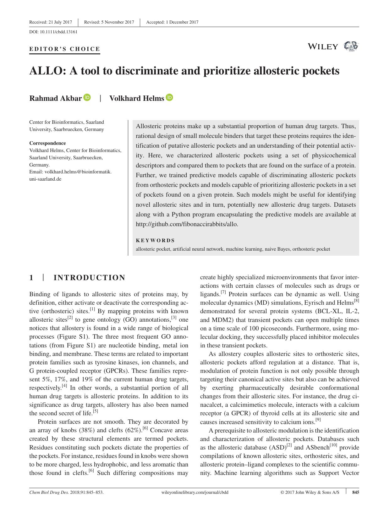 ALLO: A tool to discriminate and prioritize allosteric pockets by unknow