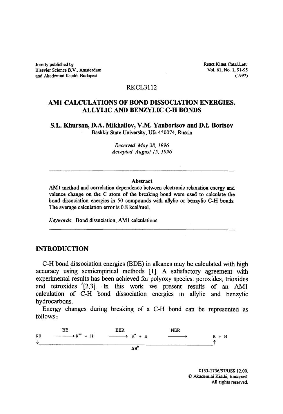 AM1 calculations of bond dissociation energies. Allylic and benzylic C-H bonds by Unknown