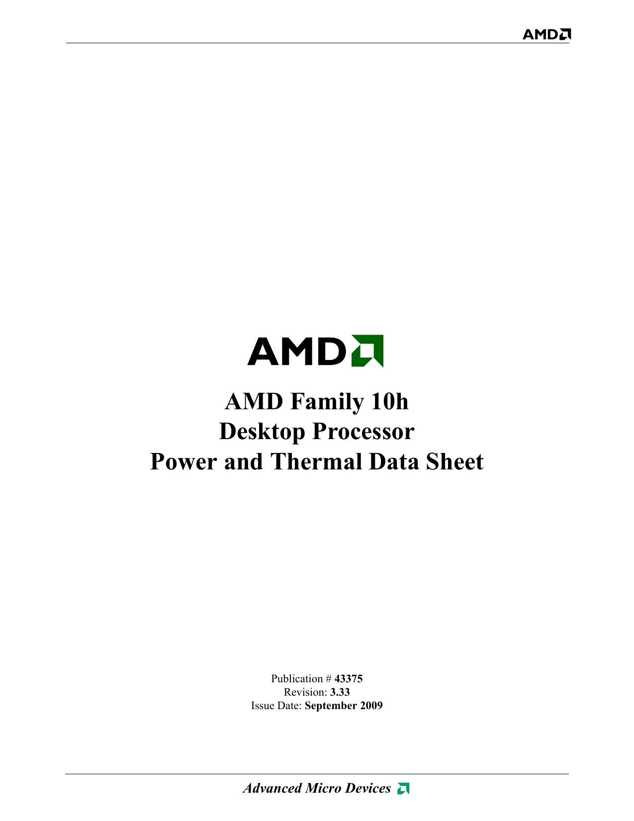 AMD Family 10h Desktop Processor Power and Thermal Data Sheet - (PUB) by AMD