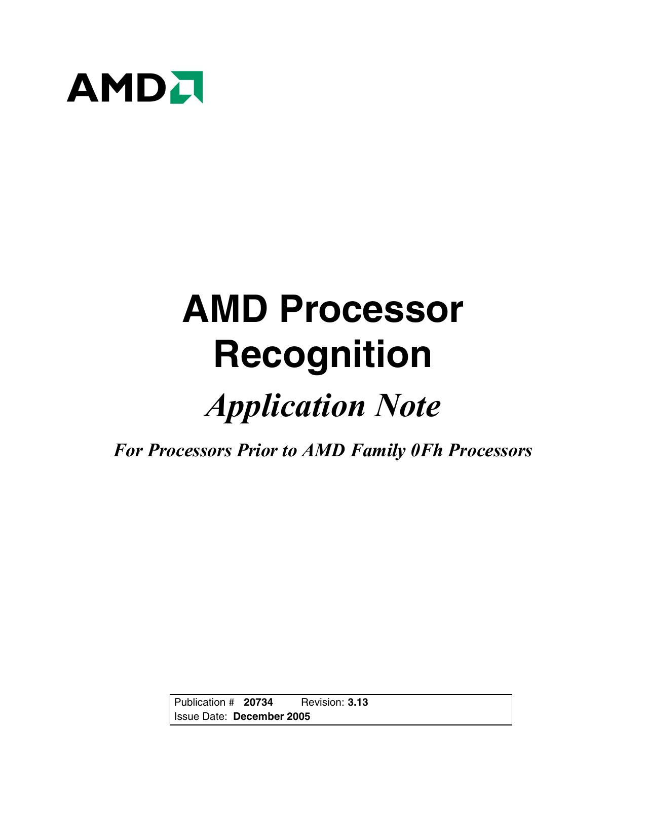 AMD Processor Recognition Application Note for Processors Prior to AMD Family 0Fh Processors by AMD