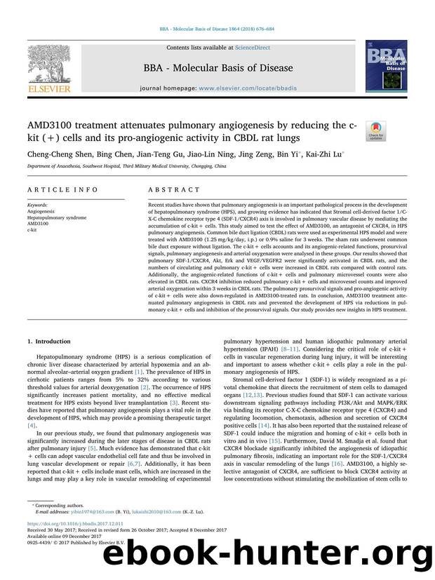 AMD3100 treatment attenuates pulmonary angiogenesis by reducing the c-kit (+) cells and its pro-angiogenic activity in CBDL rat lungs by Cheng-Cheng Shen & Bing Chen & Jian-Teng Gu & Jiao-Lin Ning & Jing Zeng & Bin Yi & Kai-Zhi Lu