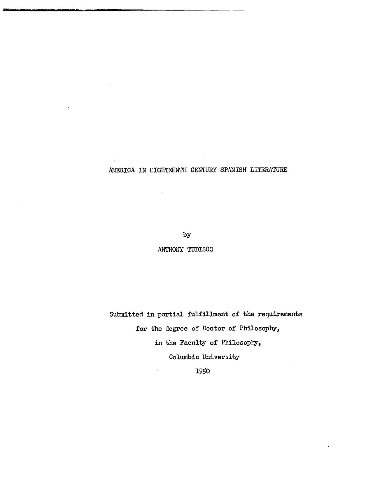 AMERICA IN EIGHTEENTH CENTURY SPANISH LITERATURE by TUDISCO ANTHONY