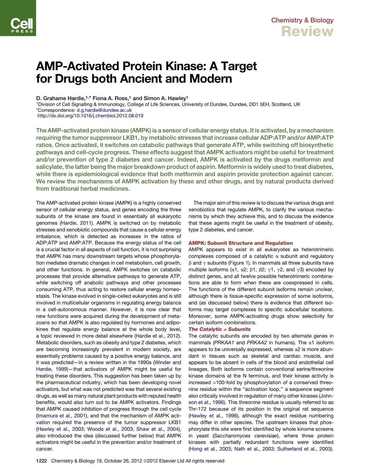 AMP-Activated Protein Kinase: A Target for Drugs both Ancient and Modern by D. Grahame Hardie & Fiona A. Ross & Simon A. Hawley