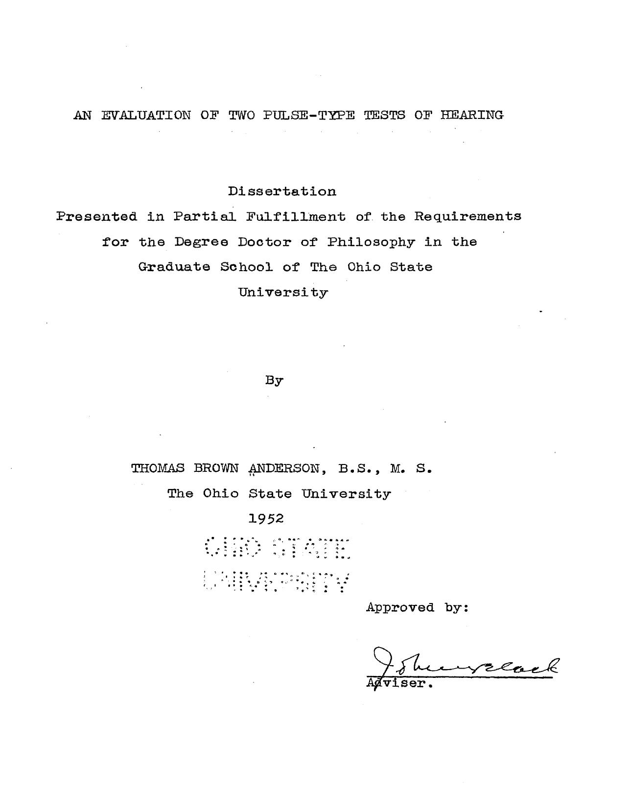 AN EVALUATION OF TWO PULSE-TYPE TESTS OF HEARING by ANDERSON THOMAS BROWN