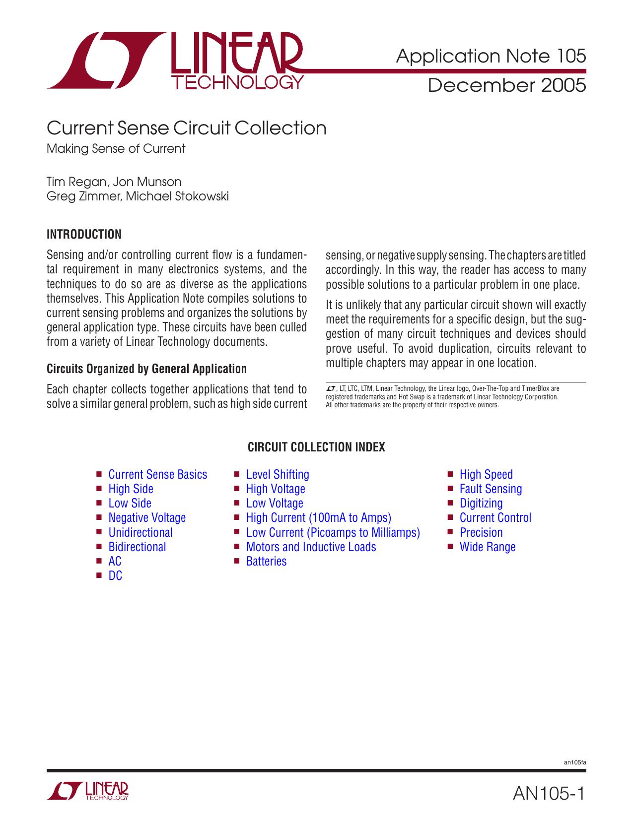 AN105 - Current Sense Circuit Collection Making Sense of Current by Linear Technology Corporation