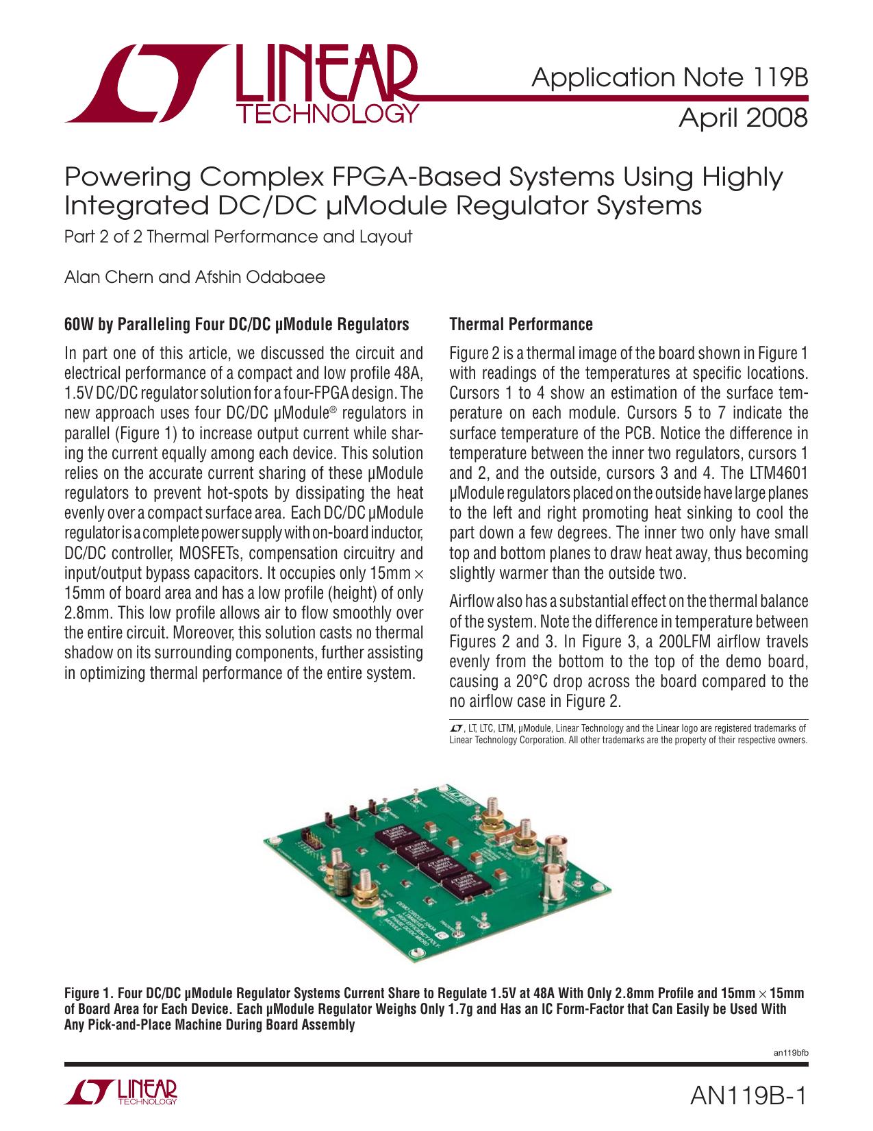 AN119B - Powering Complex FPGA-Based Systems Using Highly Integrated DCDC uModule Regulator Systems by Linear Technology Corporation