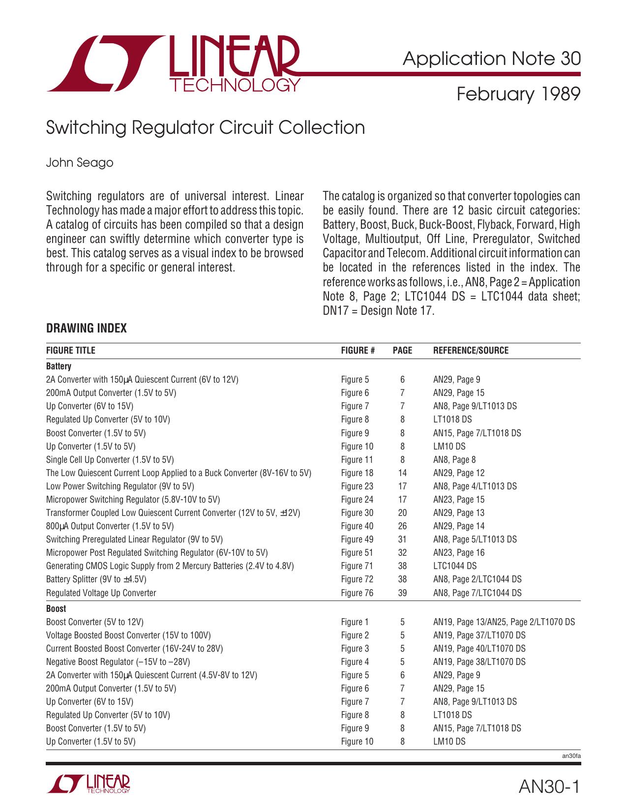 AN30 - Switching Regulator Circuit Collection by Linear Technology Corporation