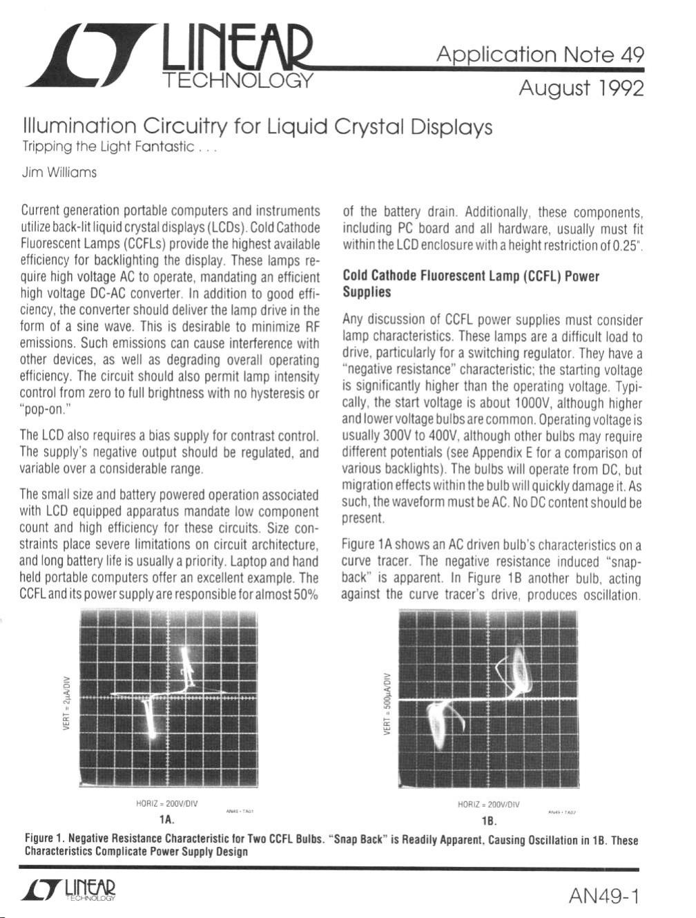 AN49 - Illumination Circuitry for Liquid Crystal Displays by Linear Technology Corporation